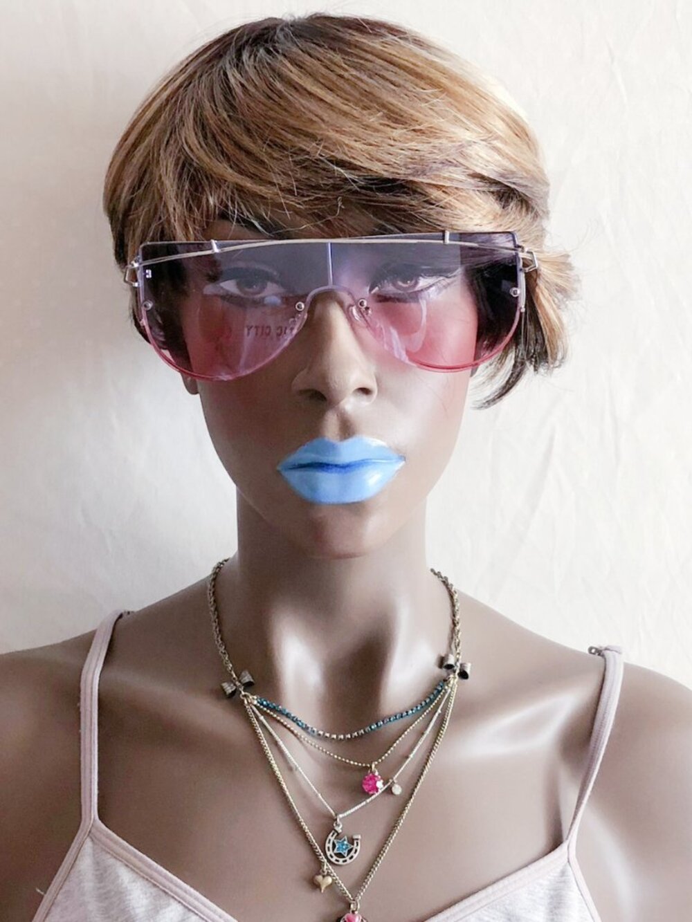 Oversized Y2K Shield Sunglasses Blue Pink Gradient